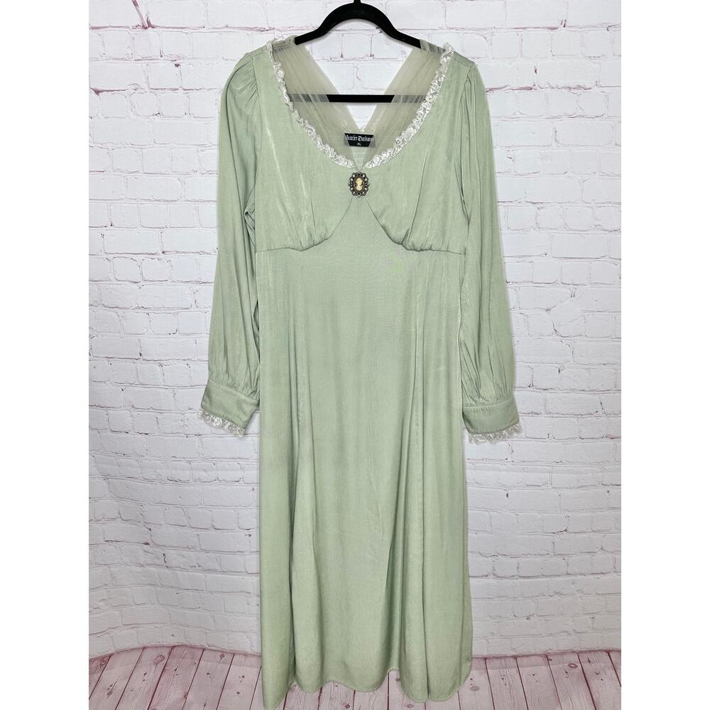 Scarlet Darkness Sage Green Dress Cameo Broach Womens XL Victorian Ren Faire